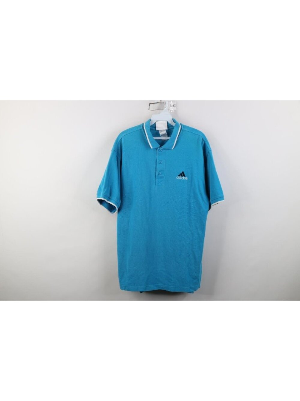 Vintage 90s Adidas Mens Size Medium Faded Spell Out Ringer Golf Polo Shirt Blue